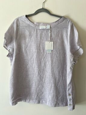 NWT Cynthia Rowley 100% Linen Short Sleeve Blouse with Side Button Detail Size1X